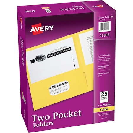 AVERY Folder, 2-Pocket, Letter, Yw 25PK AVE47992